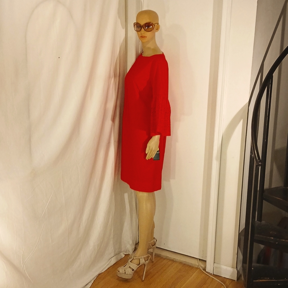 NWT Lauren Ralph Lauren Red Boat Neck Bell Sleeve Dress - Picture 4 of 12